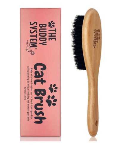 The Buddy System Cat Brush with Boar Bristle & Wooden Handle