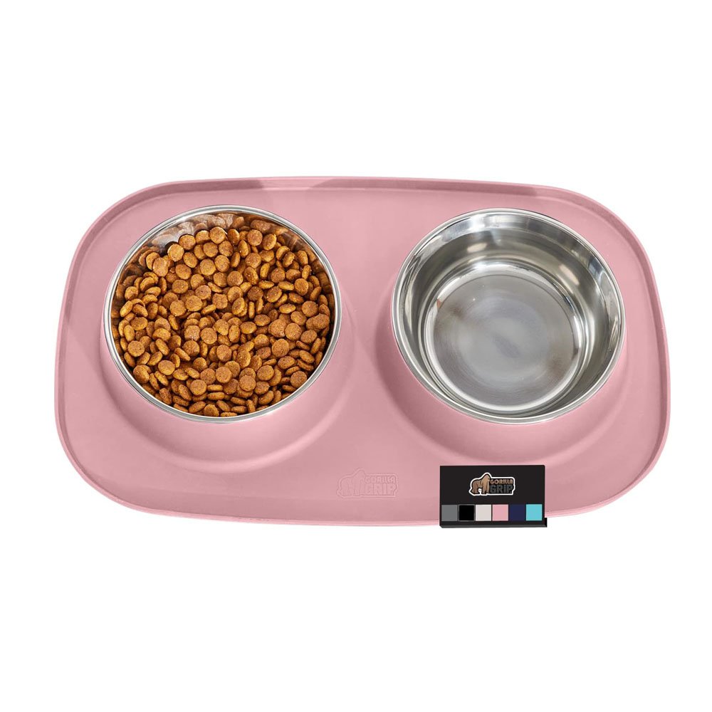 Gorilla Grip Slip Resistant Pet Bowls & Silicone Feeding Mat Set