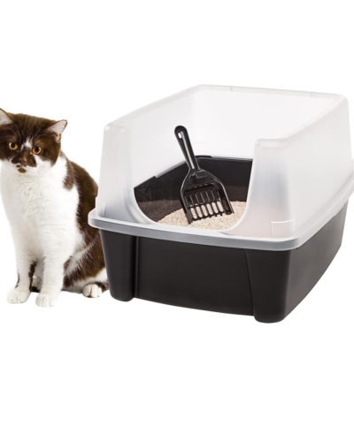 IRIS USA Open Top Cat Litter Tray with Scoop and Scatter